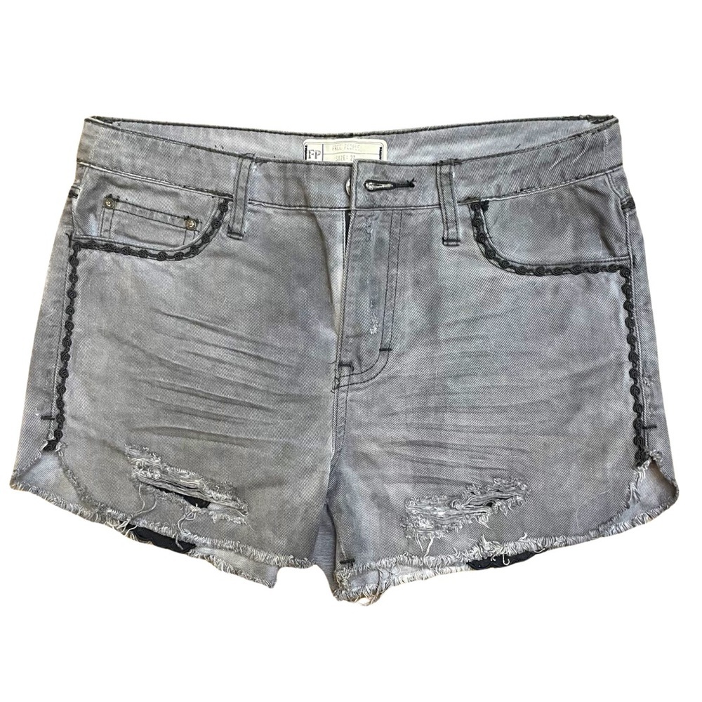 Free People Gray Distressed Rosette Trim Shorts - Size 27